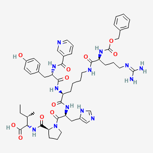 (2S,3S)-2-((S)-1-((5S,12S,15S)-15-((1H-Imidazol-5-yl)methyl)-5-(3-guanidinopropyl)-12-((S)-3-(4-hydroxyphenyl)-2-(nicotinamido)propanamido)-3,6,13-trioxo-1-phenyl-2-oxa-4,7,14-triazahexadecan-16-oyl)pyrrolidine-2-carboxamido)-3-methylpentanoic acid