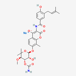 Sodium 4-((7-(((2R,3R,4S,5R)-4-(carbamoyloxy)-3-hydroxy-5-methoxy-6,6-dimethyltetrahydro-2H-pyran-2-yl)oxy)-4-hydroxy-8-methyl-2-oxo-2H-chromen-3-yl)carbamoyl)-2-(3-methylbut-2-en-1-yl)phenolate
