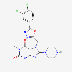 7-((5-(3,4-Dichlorophenyl)-1,3,4-oxadiazol-2-yl)methyl)-1,3-dimethyl-8-(piperazin-1-yl)-3,7-dihydro-1H-purine-2,6-dione