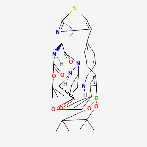 tert-Butyl ((64S,4S)-10,10-dimethyl-5,7-dioxo-12-(4,4,5,5-tetramethyl-1,3,2-dioxaborolan-2-yl)-11H-8-oxa-62,63-diaza-2(4,2)-thiazola-1(5,3)-indola-6(2,4)-bicyclo[3.1.1]heptanacycloundecaphane-4-yl)carbamate