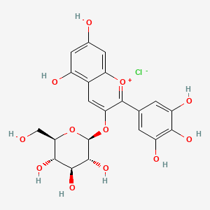 5,7-Dihydroxy-3-(((2S,3R,4S,5S,6R)-3,4,5-trihydroxy-6-(hydroxymethyl)tetrahydro-2H-pyran-2-yl)oxy)-2-(3,4,5-trihydroxyphenyl)chromenylium chloride