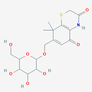 8,8-Dimethyl-7-((((2R,3R,4S,5S,6R)-3,4,5-trihydroxy-6-(hydroxymethyl)tetrahydro-2H-pyran-2-yl)oxy)methyl)-4,8-dihydro-2H-benzo[b][1,4]thiazine-3,5-dione
